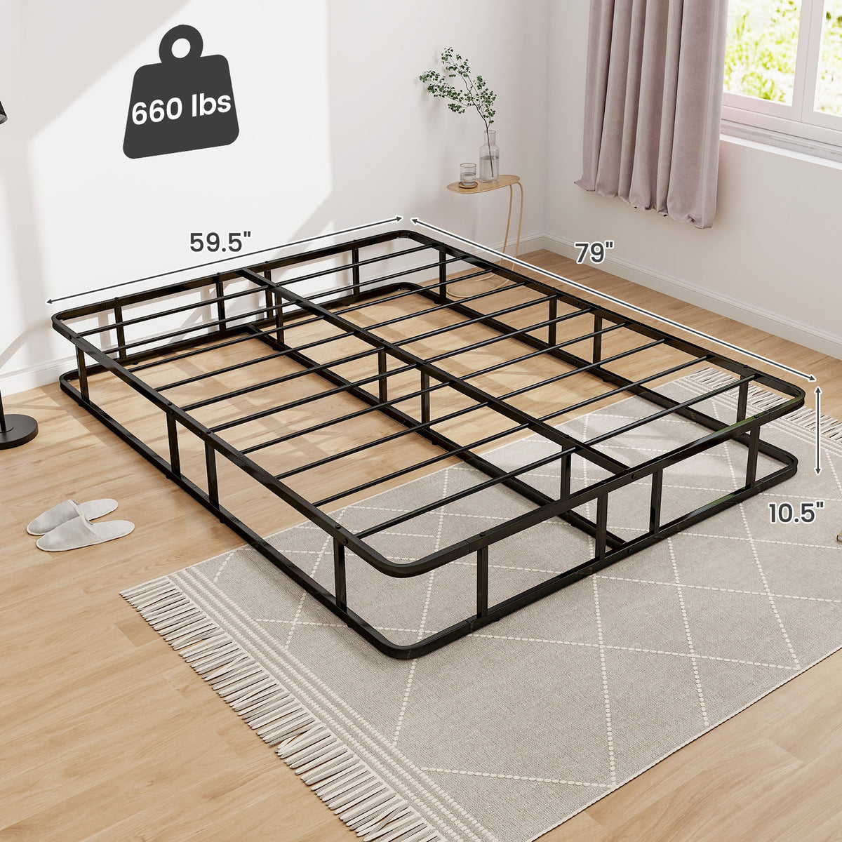 Queen Size Bed Frame with Metal Slat Support-Simple Bed Frame-DECOROLALA