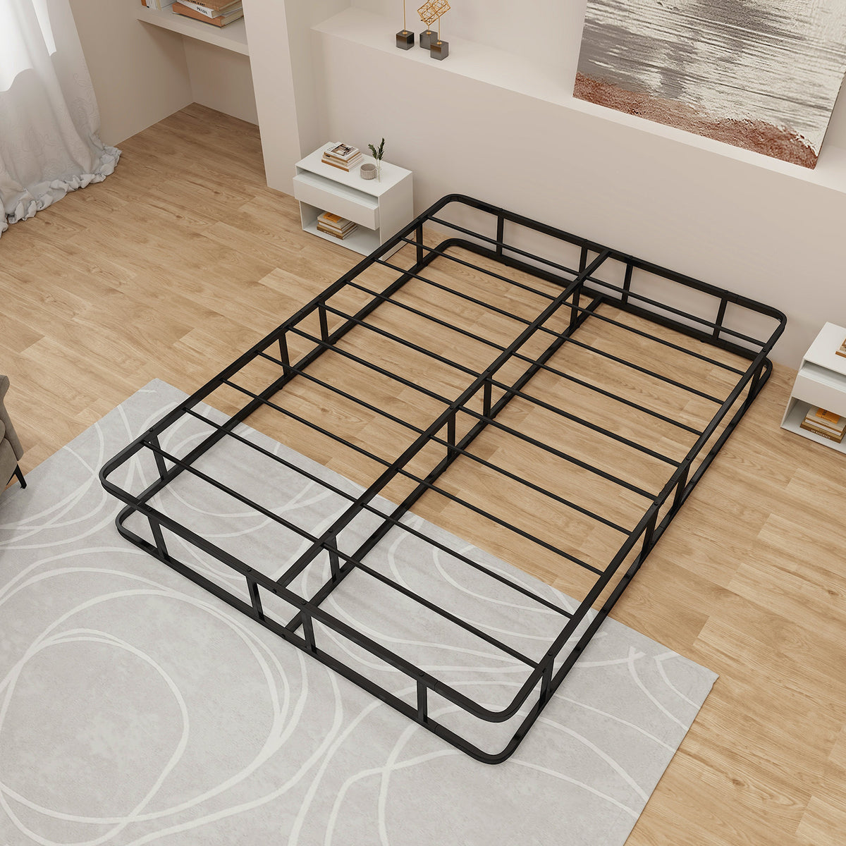 Queen Size Bed Frame with Metal Slat Support-Simple Bed Frame-DECOROLALA