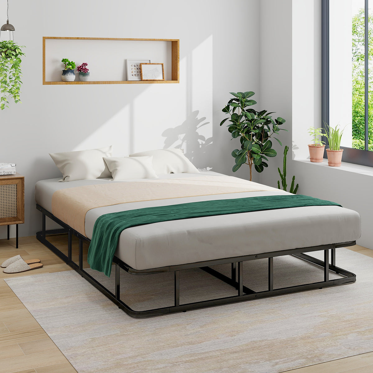 Queen Size Bed Frame with Metal Slat Support-Simple Bed Frame-DECOROLALA