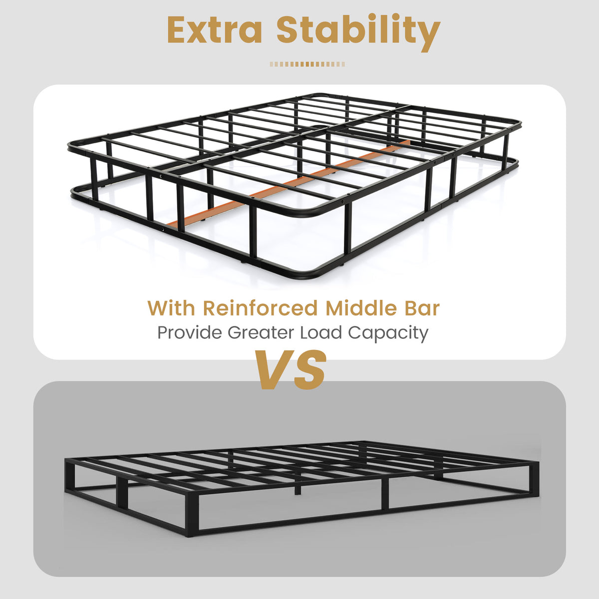 Queen Size Bed Frame with Metal Slat Support-Simple Bed Frame-DECOROLALA