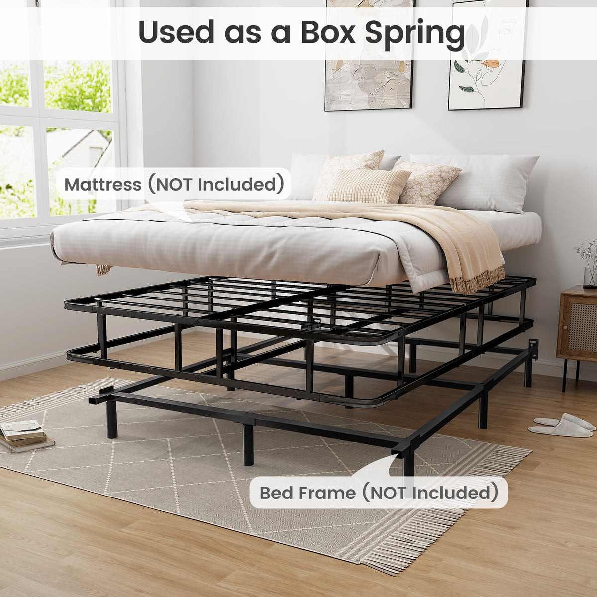 Queen Size Bed Frame with Metal Slat Support-Simple Bed Frame-DECOROLALA