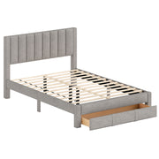 Queen Size Bed Frame with Storage Drawer and Vertical Channel Headboard-Gray-Simple Bed Frame-DECOROLALA