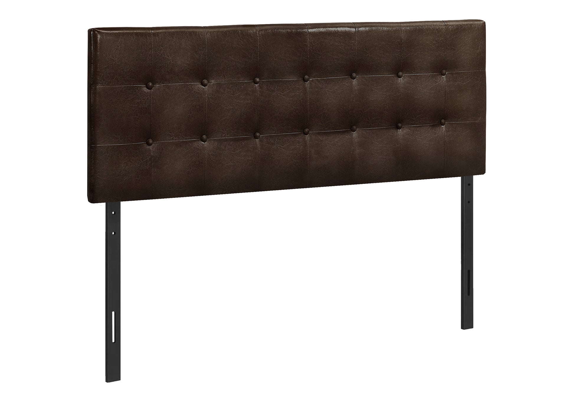 Queen Size Brown Leather-Look Button-Tufted Headboard-Bed-DECOROLALA
