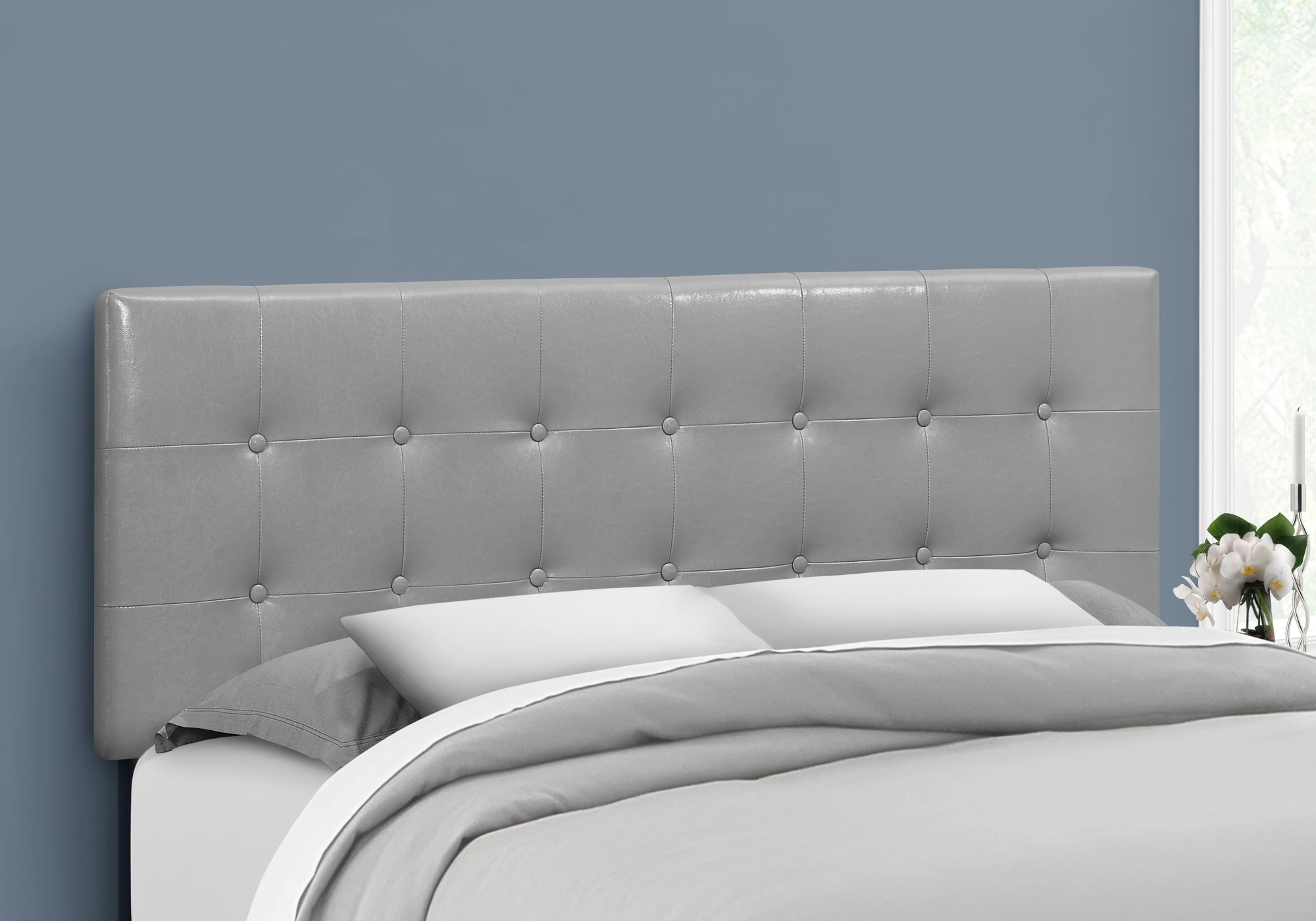 Queen Size Brown Leather-Look Button-Tufted Headboard-Bed-DECOROLALA