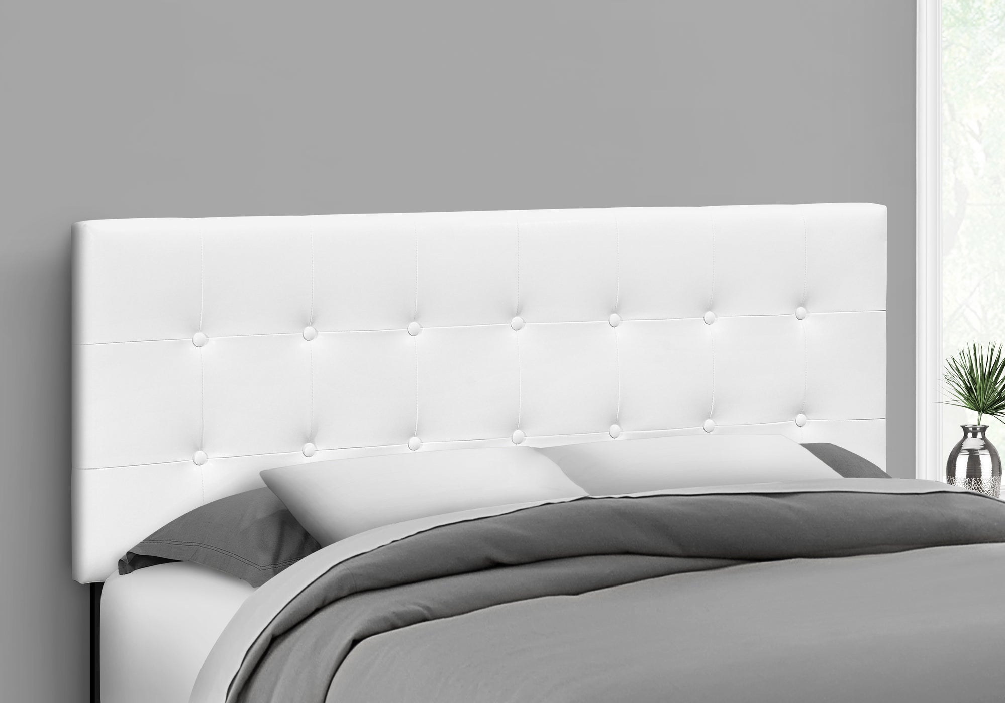 Queen Size Brown Leather-Look Button-Tufted Headboard-Bed-DECOROLALA