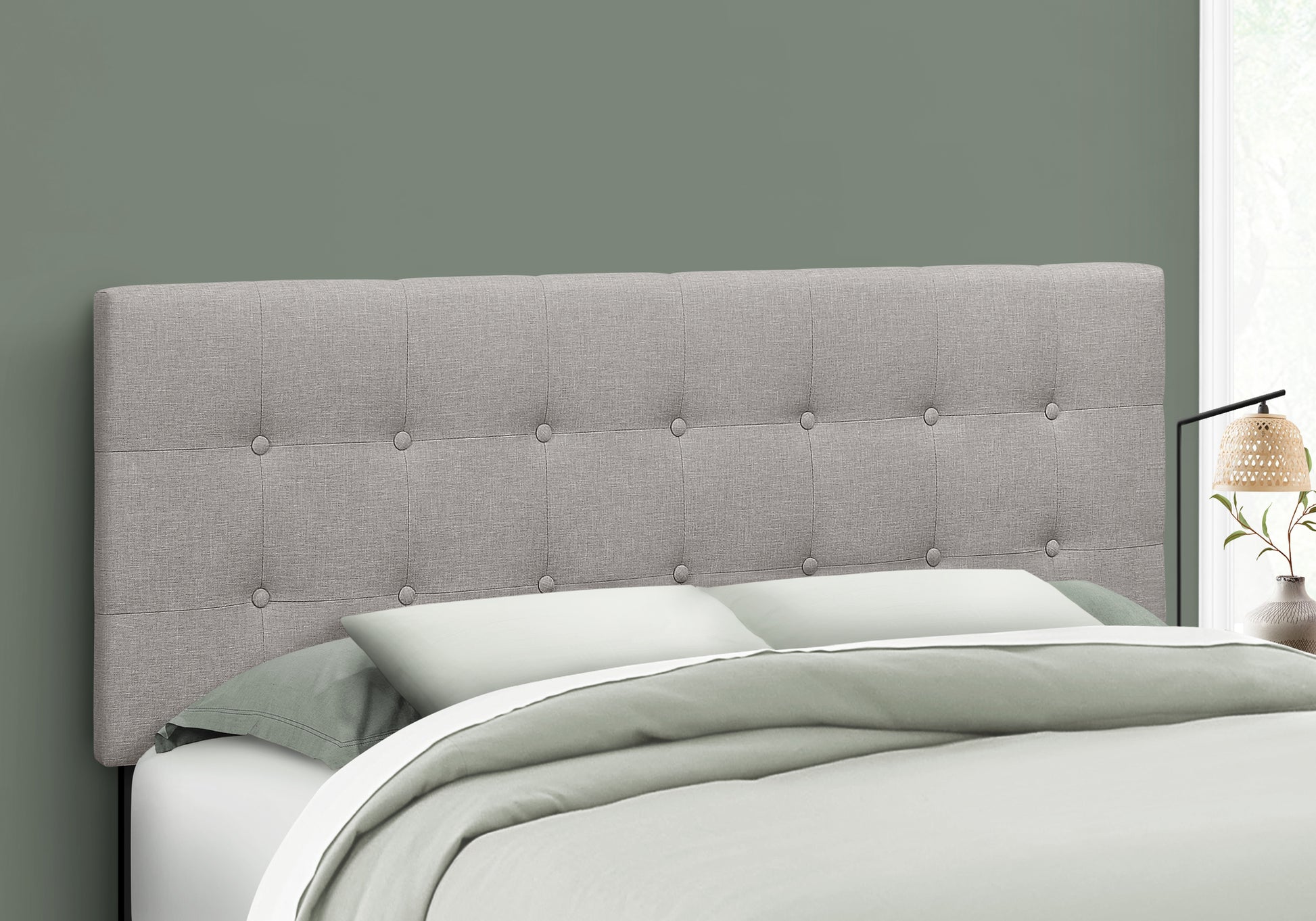Queen Size Brown Leather-Look Button-Tufted Headboard-Bed-DECOROLALA