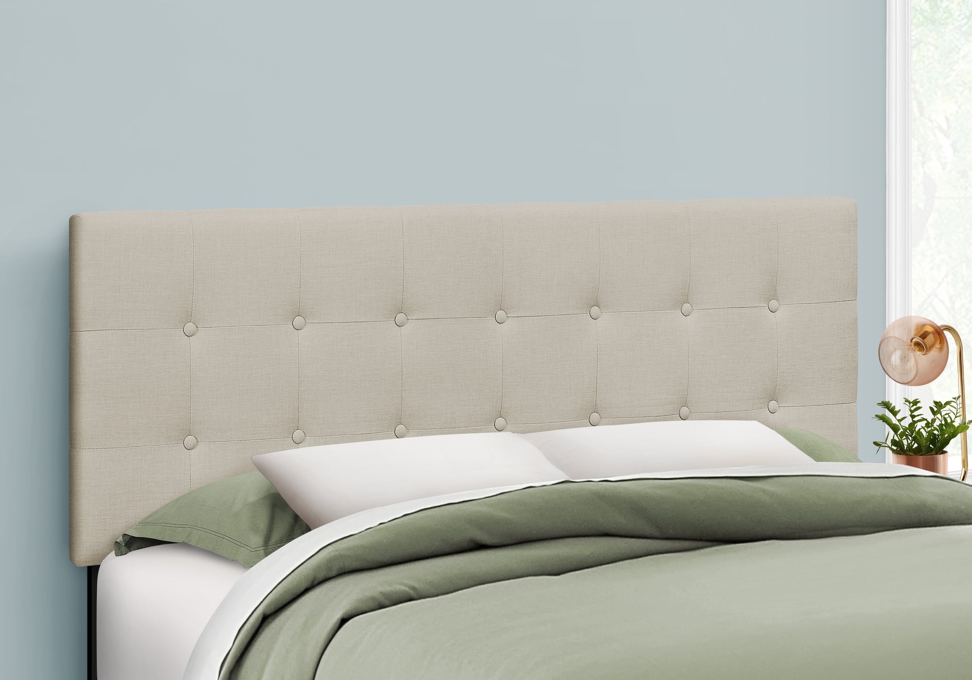 Queen Size Brown Leather-Look Button-Tufted Headboard-Bed-DECOROLALA