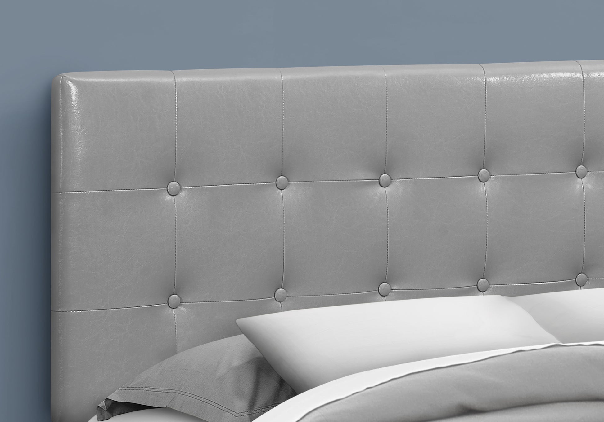 Queen Size Brown Leather-Look Button-Tufted Headboard-Bed-DECOROLALA