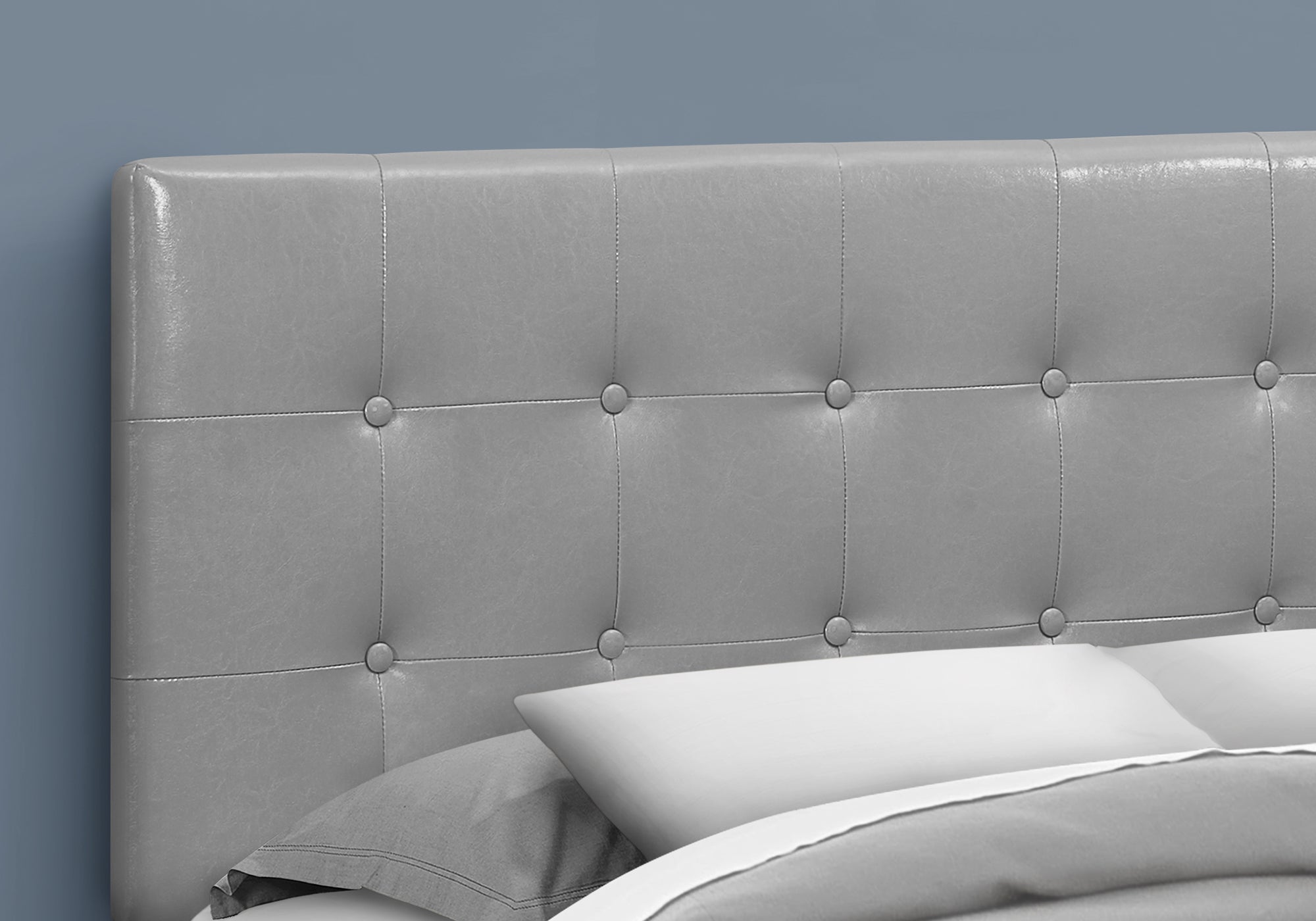 Queen Size Brown Leather-Look Button-Tufted Headboard-Bed-DECOROLALA