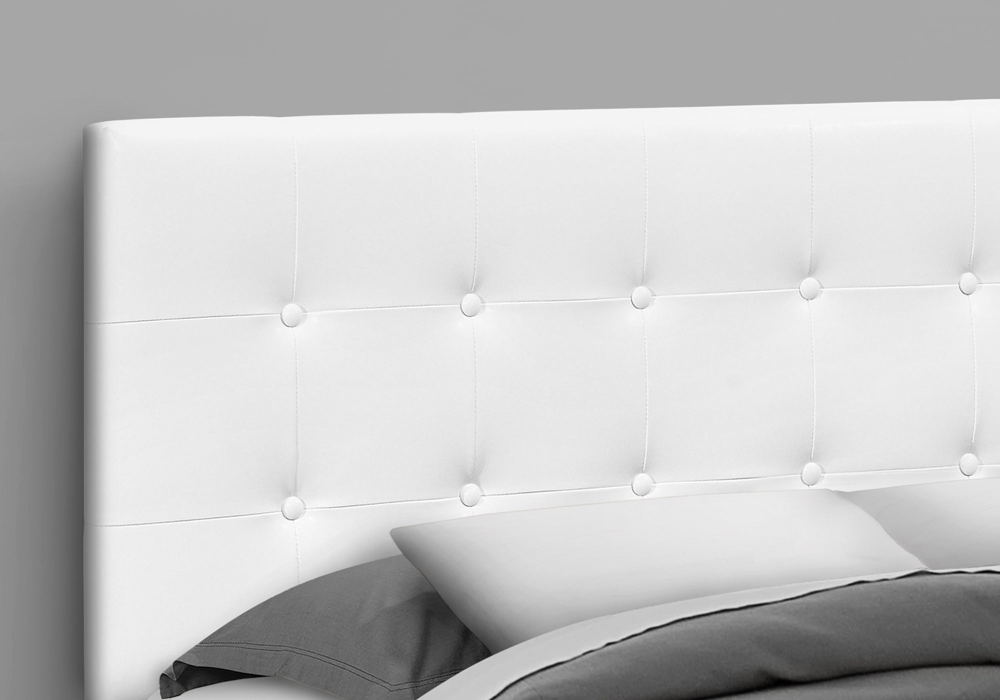 Queen Size Brown Leather-Look Button-Tufted Headboard-Bed-DECOROLALA