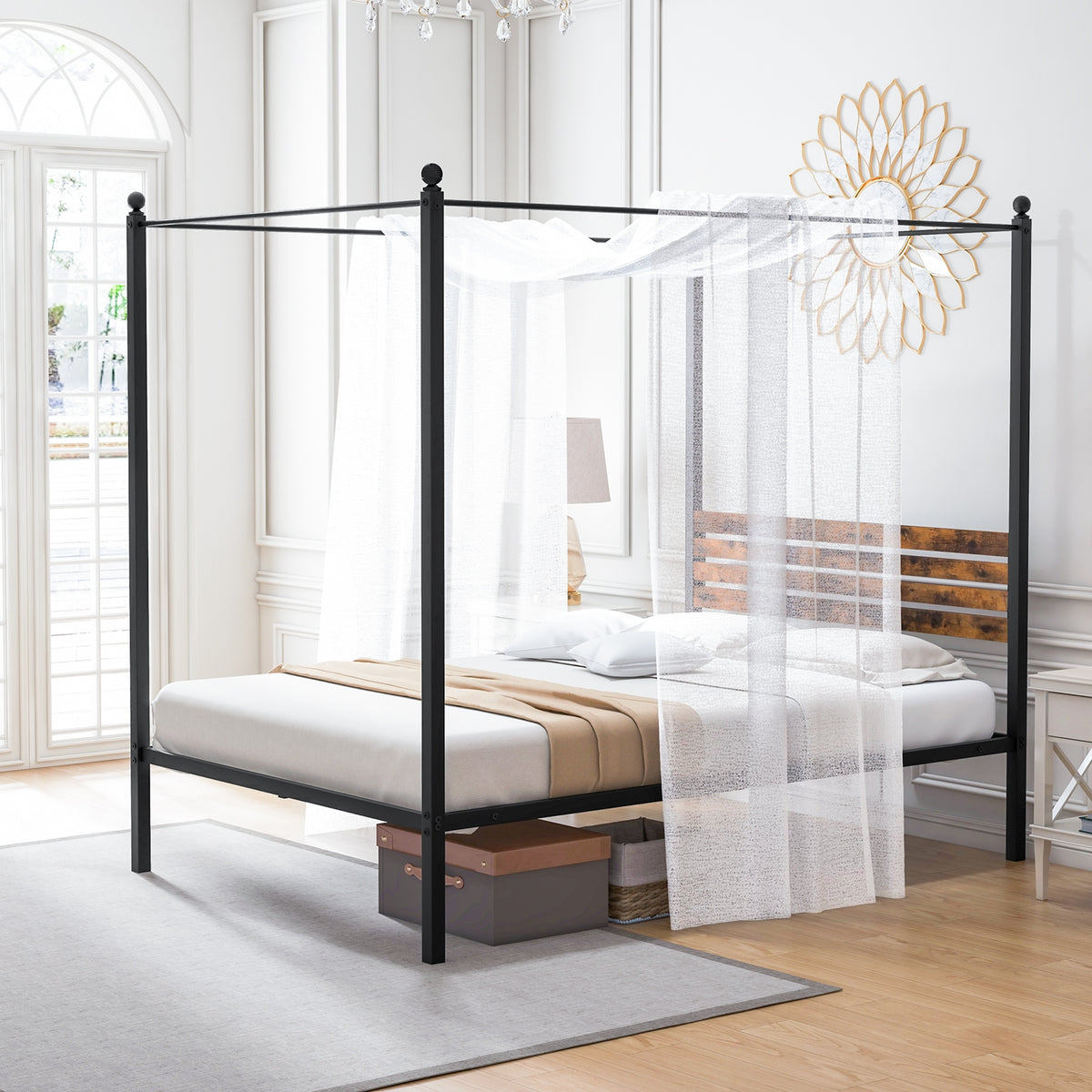 Queen Size Canopy Bed Frame with Under Bed Storage-Full Size-Simple Bed Frame-DECOROLALA