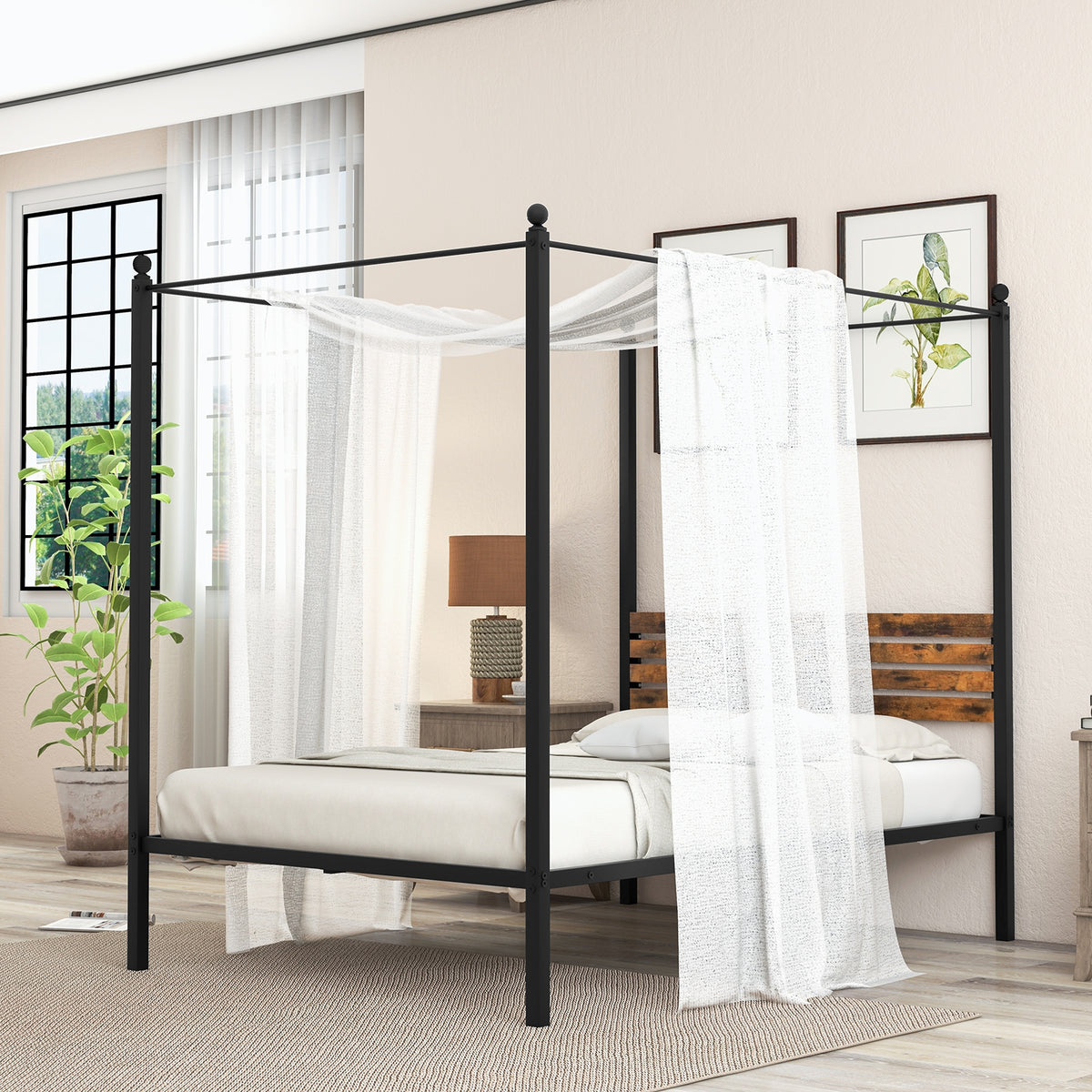 Queen Size Canopy Bed Frame with Under Bed Storage-Full Size-Simple Bed Frame-DECOROLALA