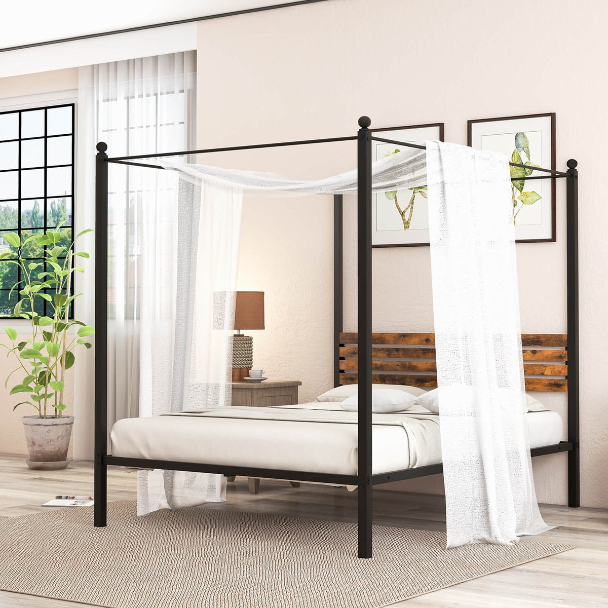 Queen Size Canopy Bed Frame with Under Bed Storage-Queen Size-Simple Bed Frame-DECOROLALA