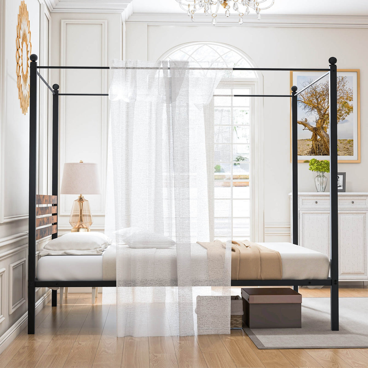 Queen Size Canopy Bed Frame with Under Bed Storage-Queen Size-Simple Bed Frame-DECOROLALA