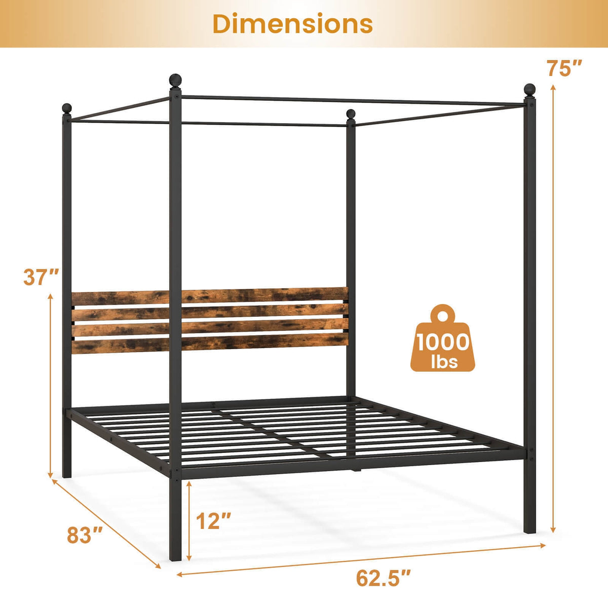 Queen Size Canopy Bed Frame with Under Bed Storage-Queen Size-Simple Bed Frame-DECOROLALA