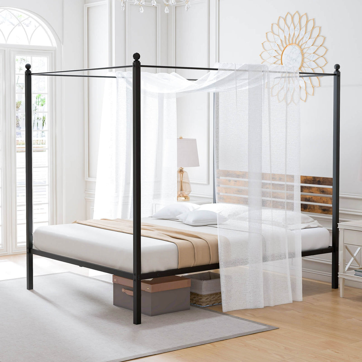 Queen Size Canopy Bed Frame with Under Bed Storage-Queen Size-Simple Bed Frame-DECOROLALA