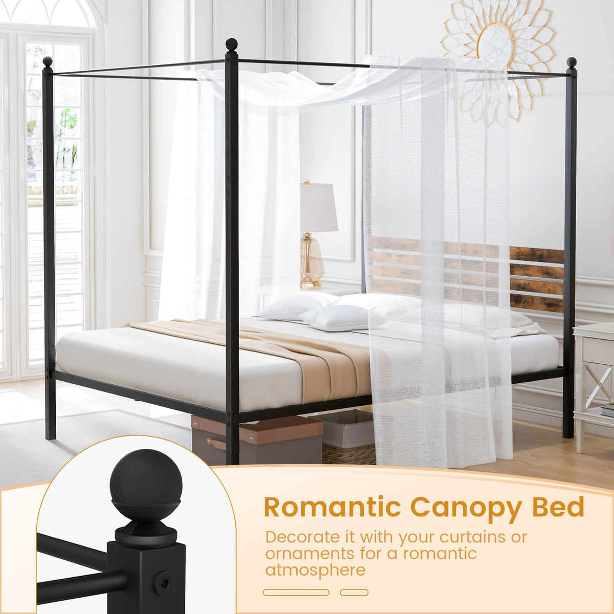 Queen Size Canopy Bed Frame with Under Bed Storage-Queen Size-Simple Bed Frame-DECOROLALA