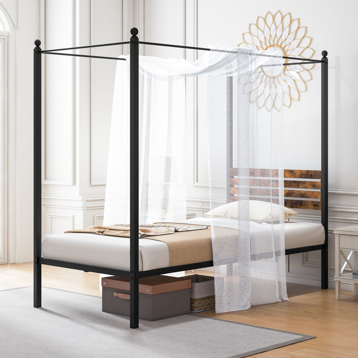 Queen Size Canopy Bed Frame with Under Bed Storage-Twin Size-Simple Bed Frame-DECOROLALA