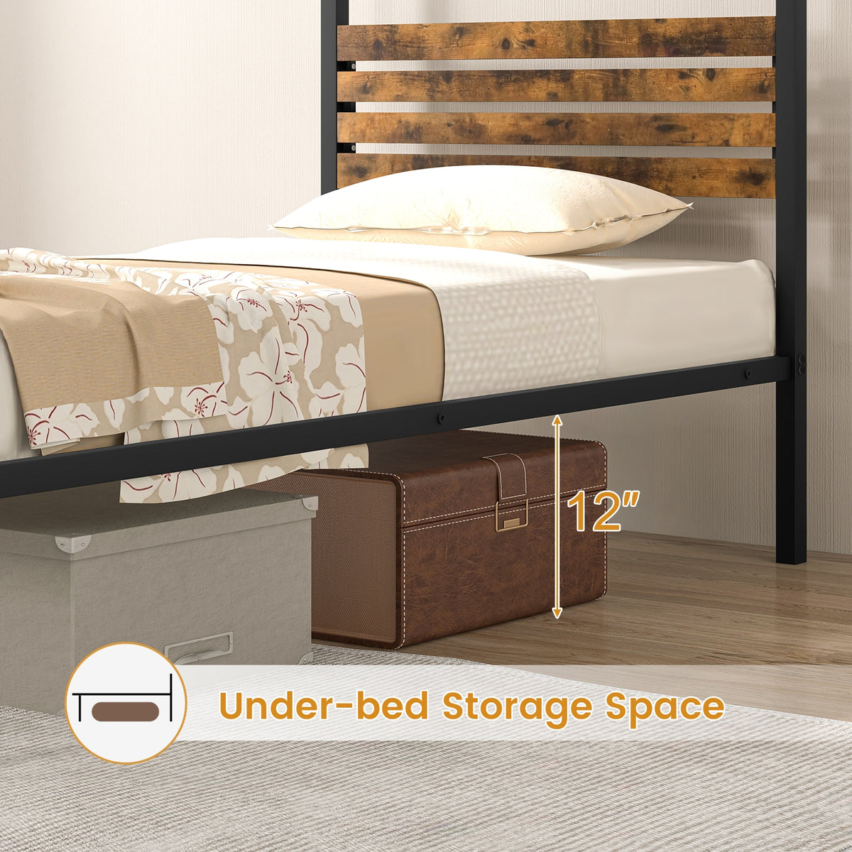 Queen Size Canopy Bed Frame with Under Bed Storage-Twin Size-Simple Bed Frame-DECOROLALA