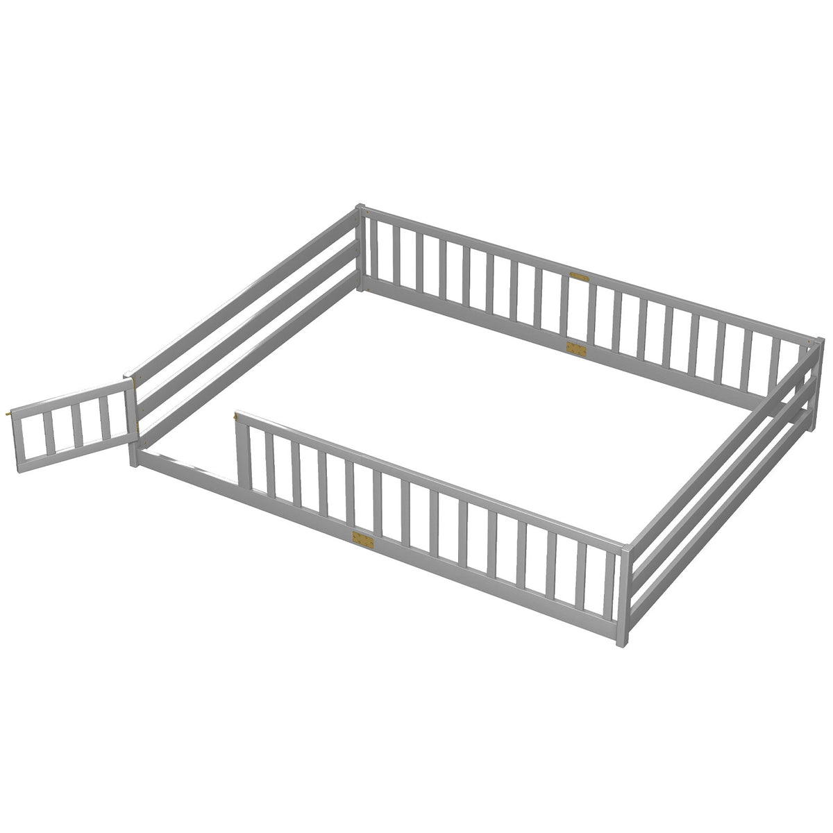 Queen Size Floor Bed Kids Montessori Bed Frame with Full Length Safety Guardrails-Gray-Simple Bed Frame-DECOROLALA