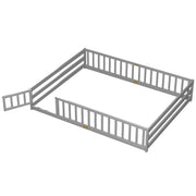 Queen Size Floor Bed Kids Montessori Bed Frame with Full Length Safety Guardrails-Gray-Simple Bed Frame-DECOROLALA