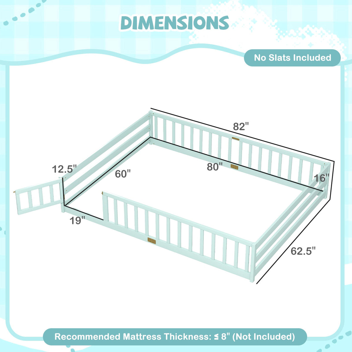 Queen Size Floor Bed Kids Montessori Bed Frame with Full Length Safety Guardrails-Simple Bed Frame-DECOROLALA