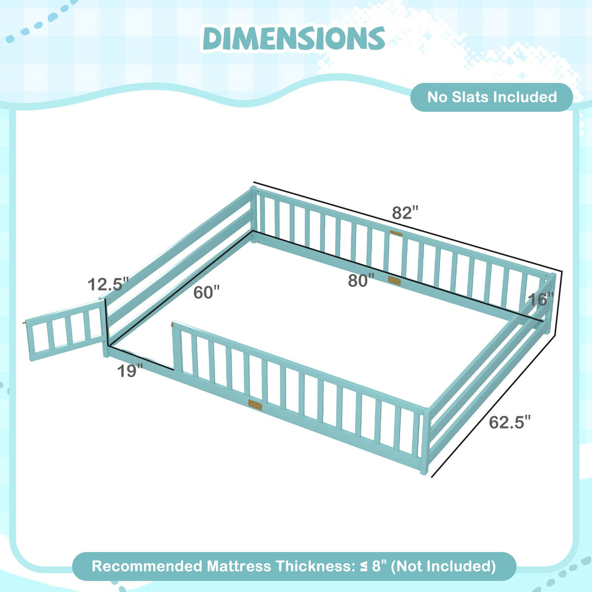 Queen Size Floor Bed Kids Montessori Bed Frame with Full Length Safety Guardrails-Simple Bed Frame-DECOROLALA