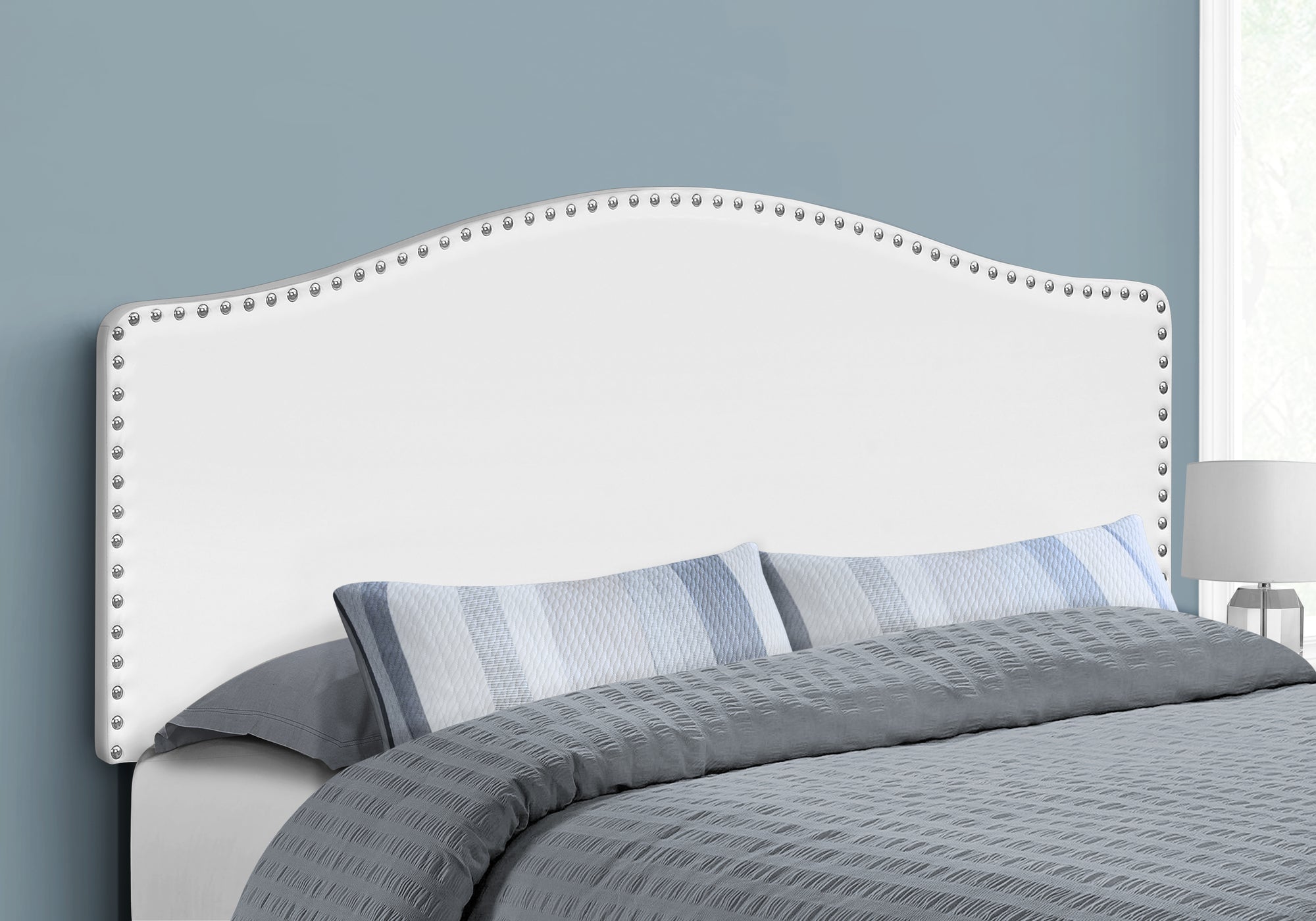 Queen Size Grey Leather-Look Upholstered Headboard-Bed-DECOROLALA