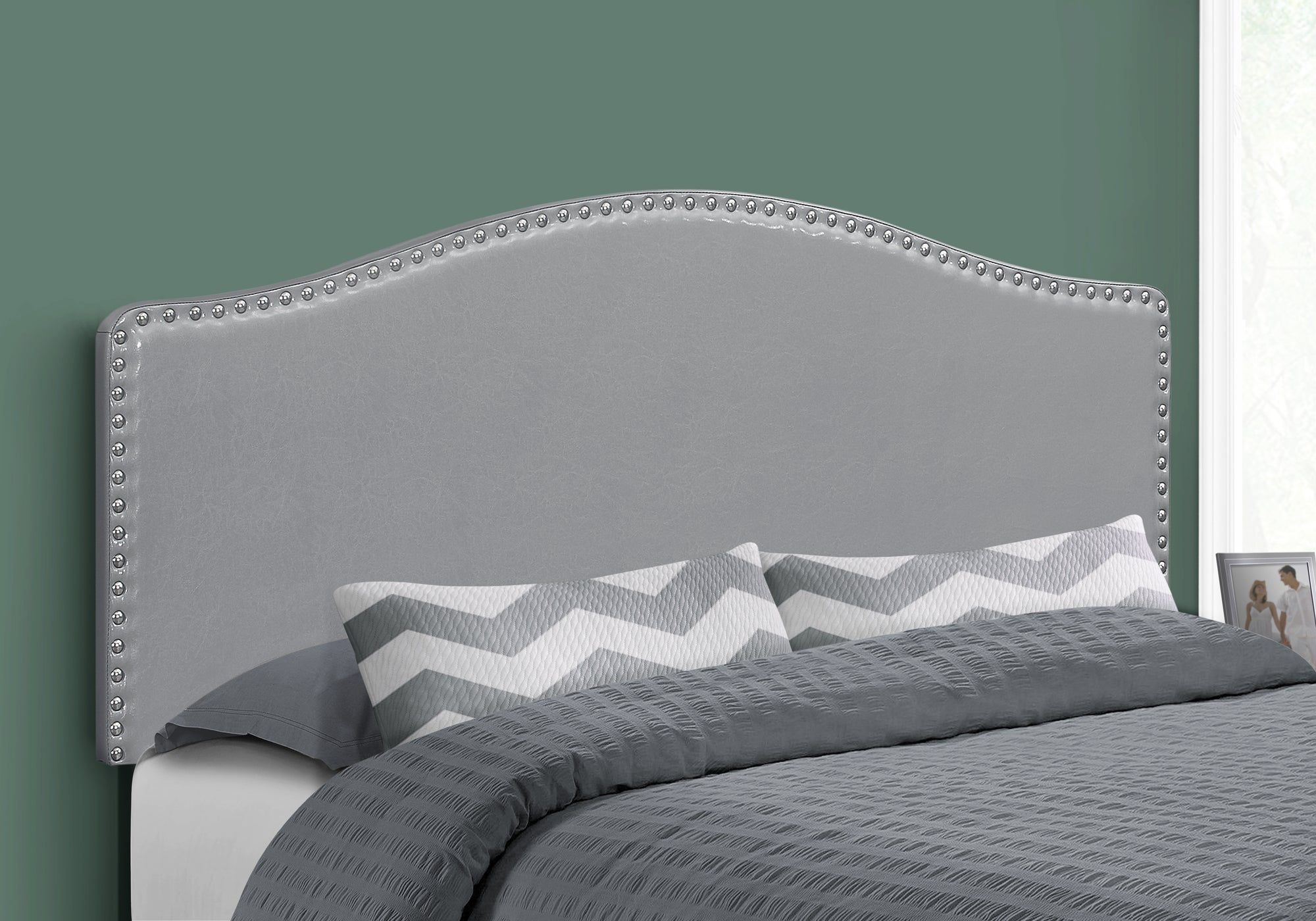 Queen Size Grey Leather-Look Upholstered Headboard-Bed-DECOROLALA