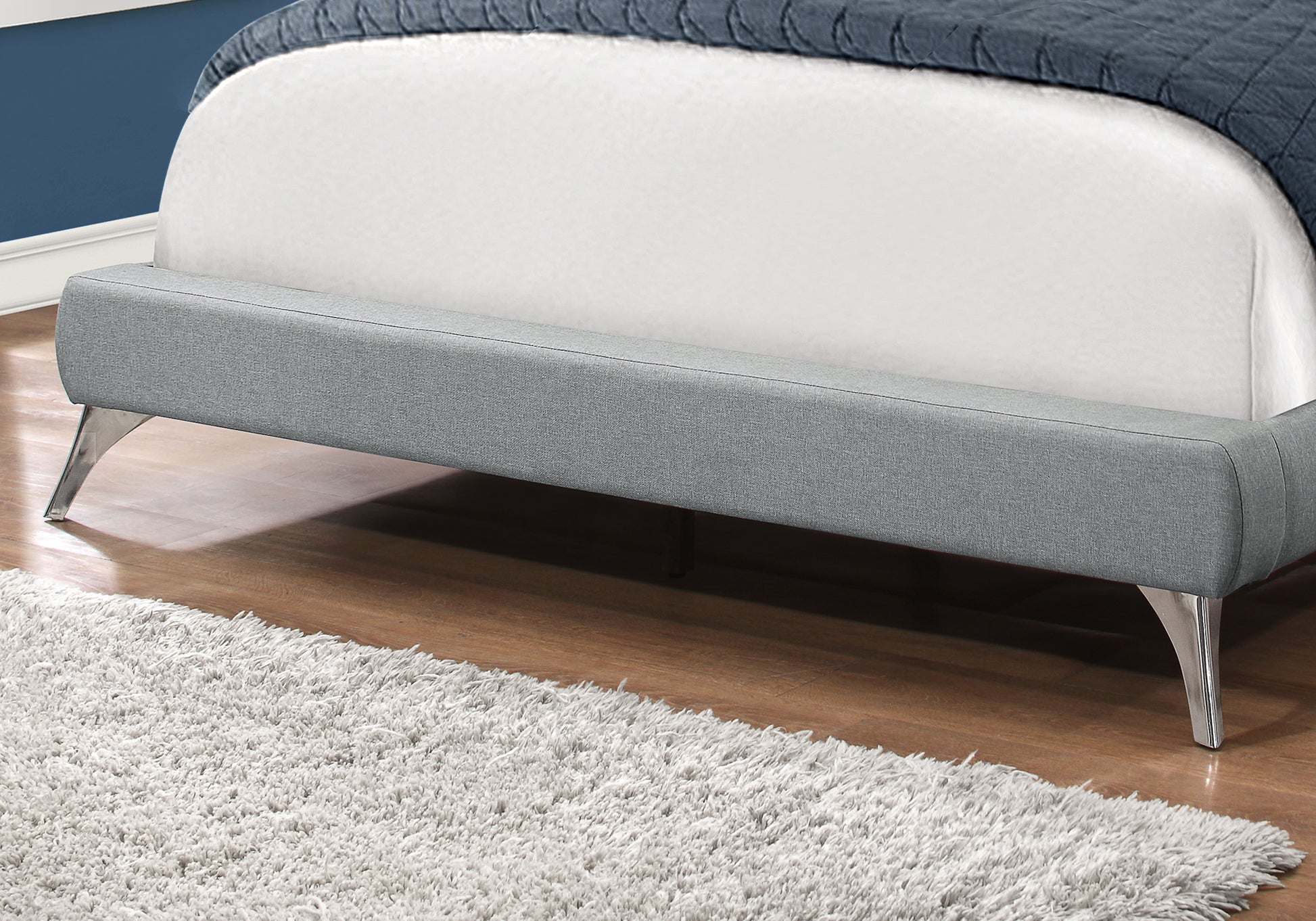 Queen Size Grey Linen Platform Bed with Chrome Legs-Bed-DECOROLALA