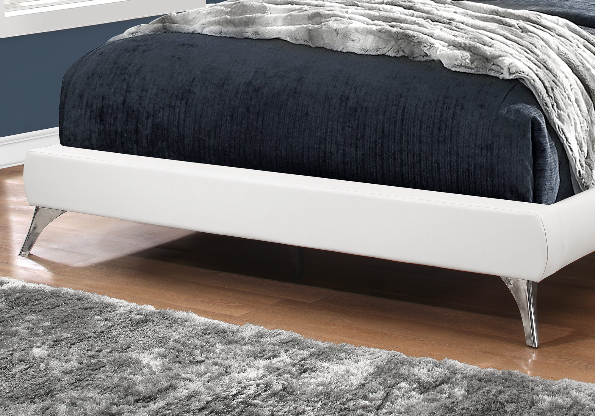 Queen Size Grey Linen Platform Bed with Chrome Legs-Bed-DECOROLALA