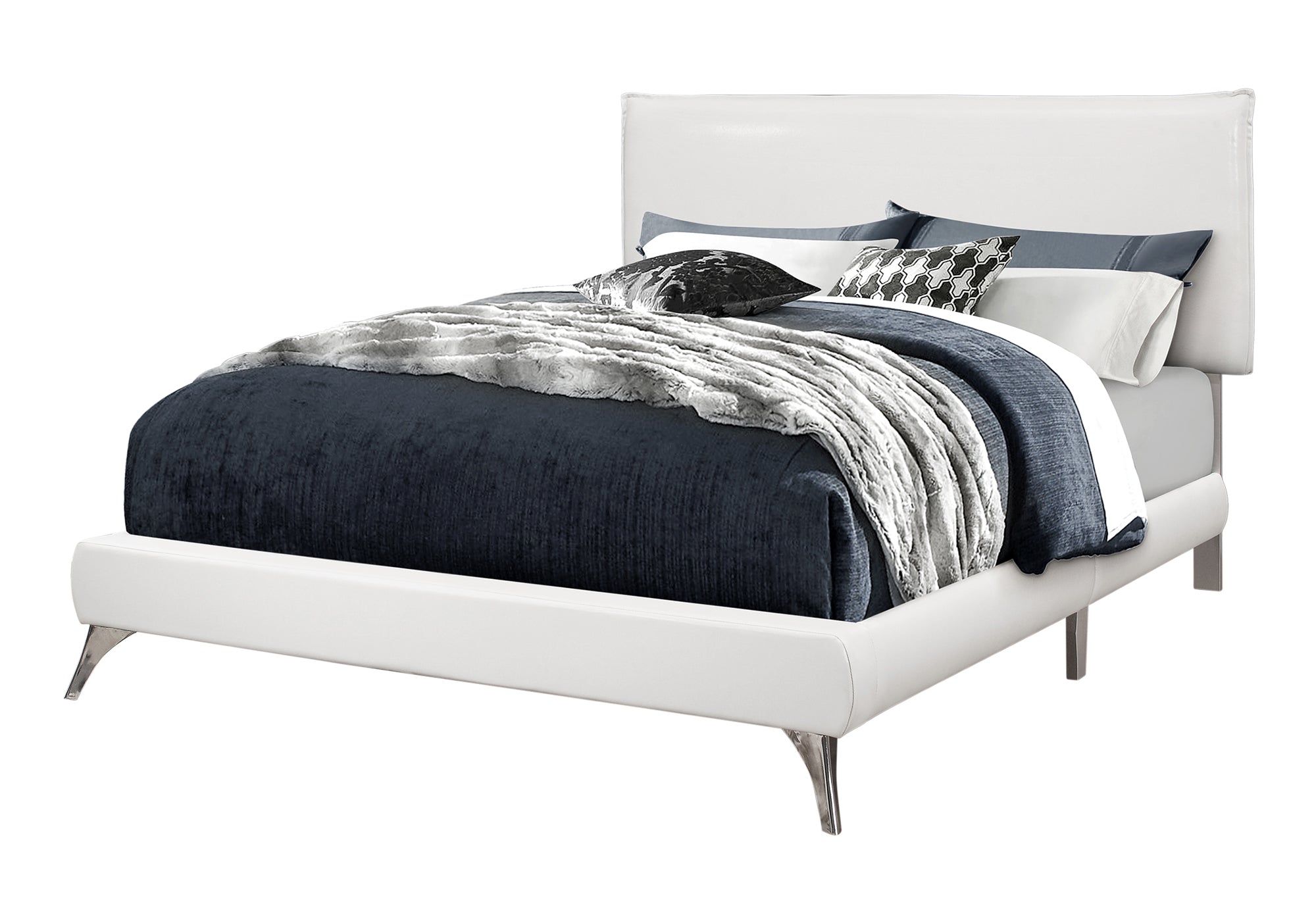 Queen Size Grey Linen Platform Bed with Chrome Legs-Bed-DECOROLALA