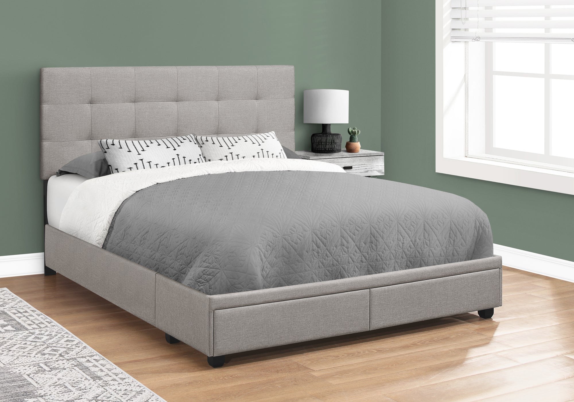 Queen Size Grey Linen Platform Bed with Storage Drawers-Bed-DECOROLALA