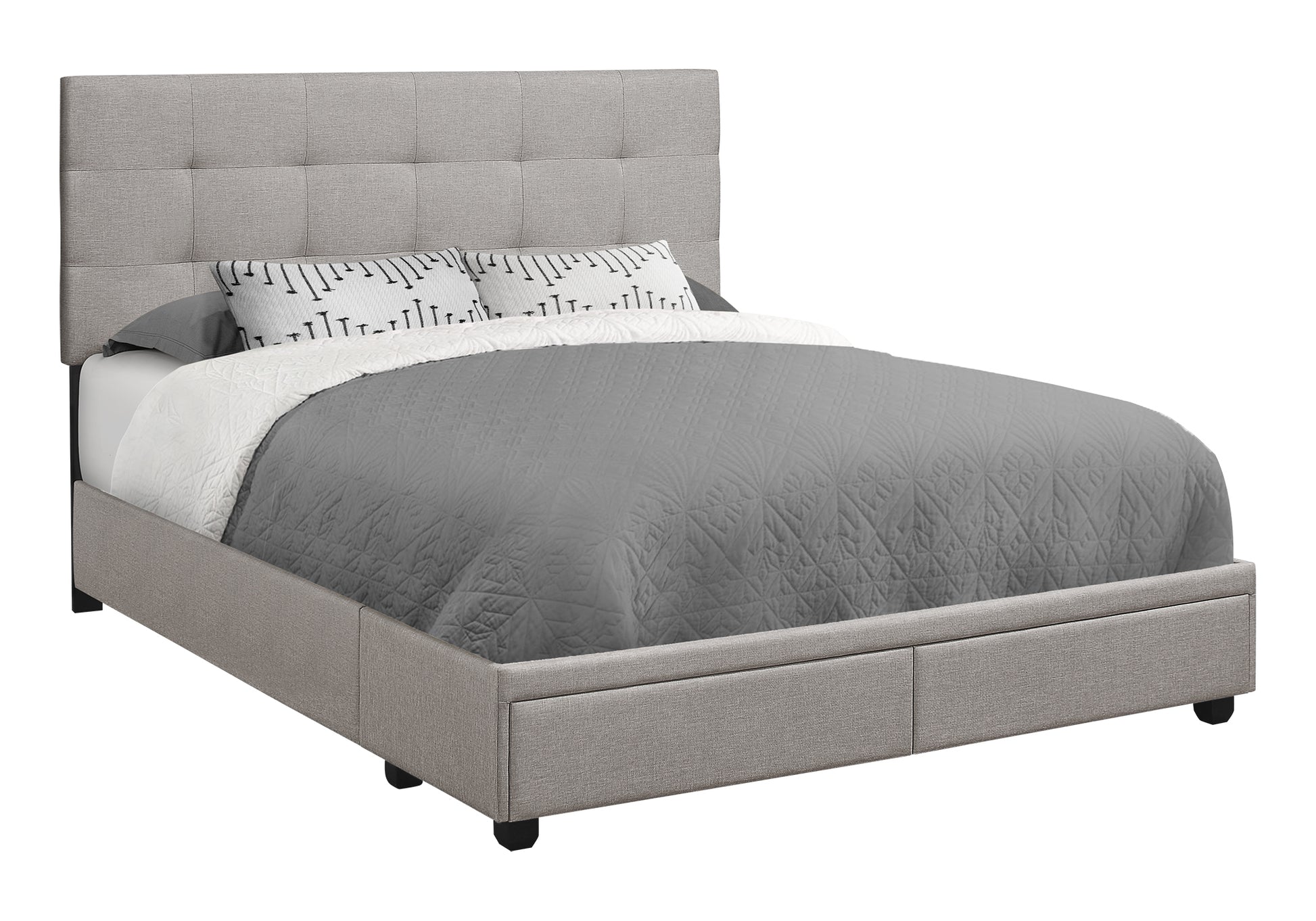 Queen Size Grey Linen Platform Bed with Storage Drawers-Bed-DECOROLALA