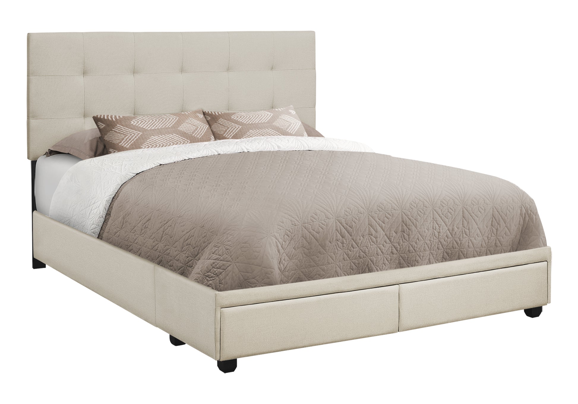 Queen Size Grey Linen Platform Bed with Storage Drawers-Bed-DECOROLALA