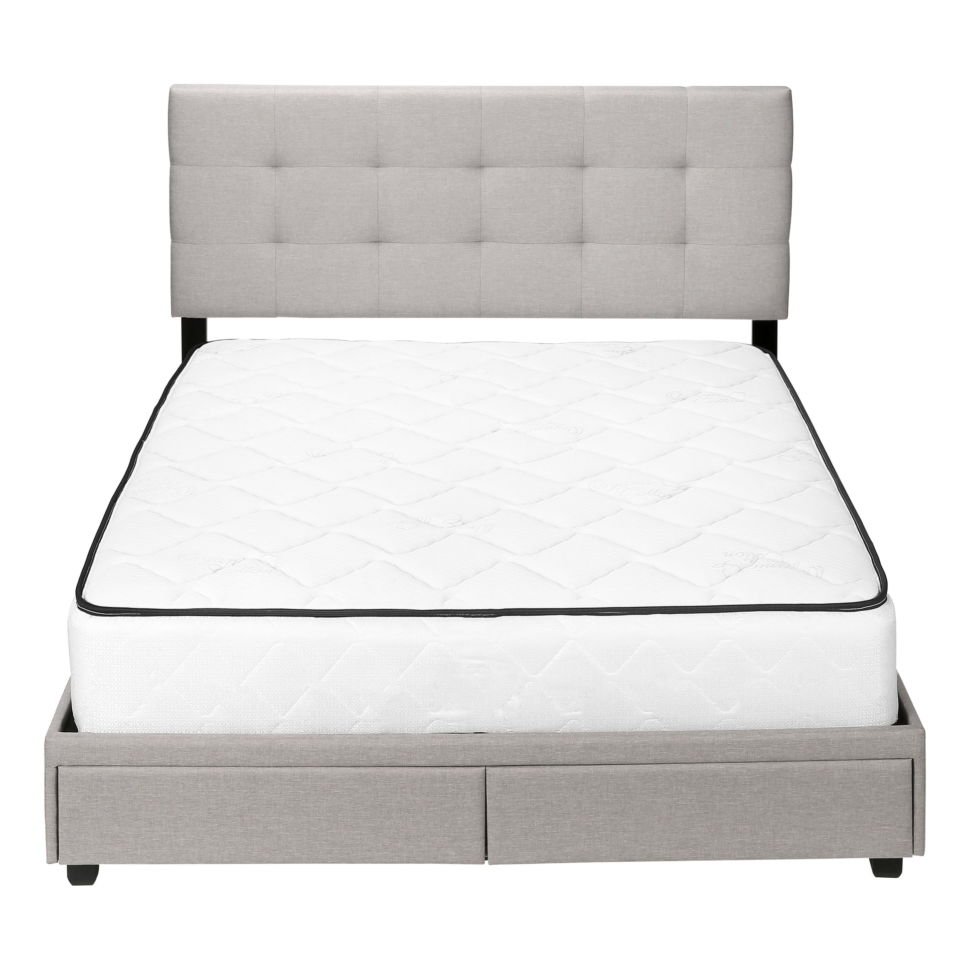Queen Size Grey Linen Platform Bed with Storage Drawers-Bed-DECOROLALA