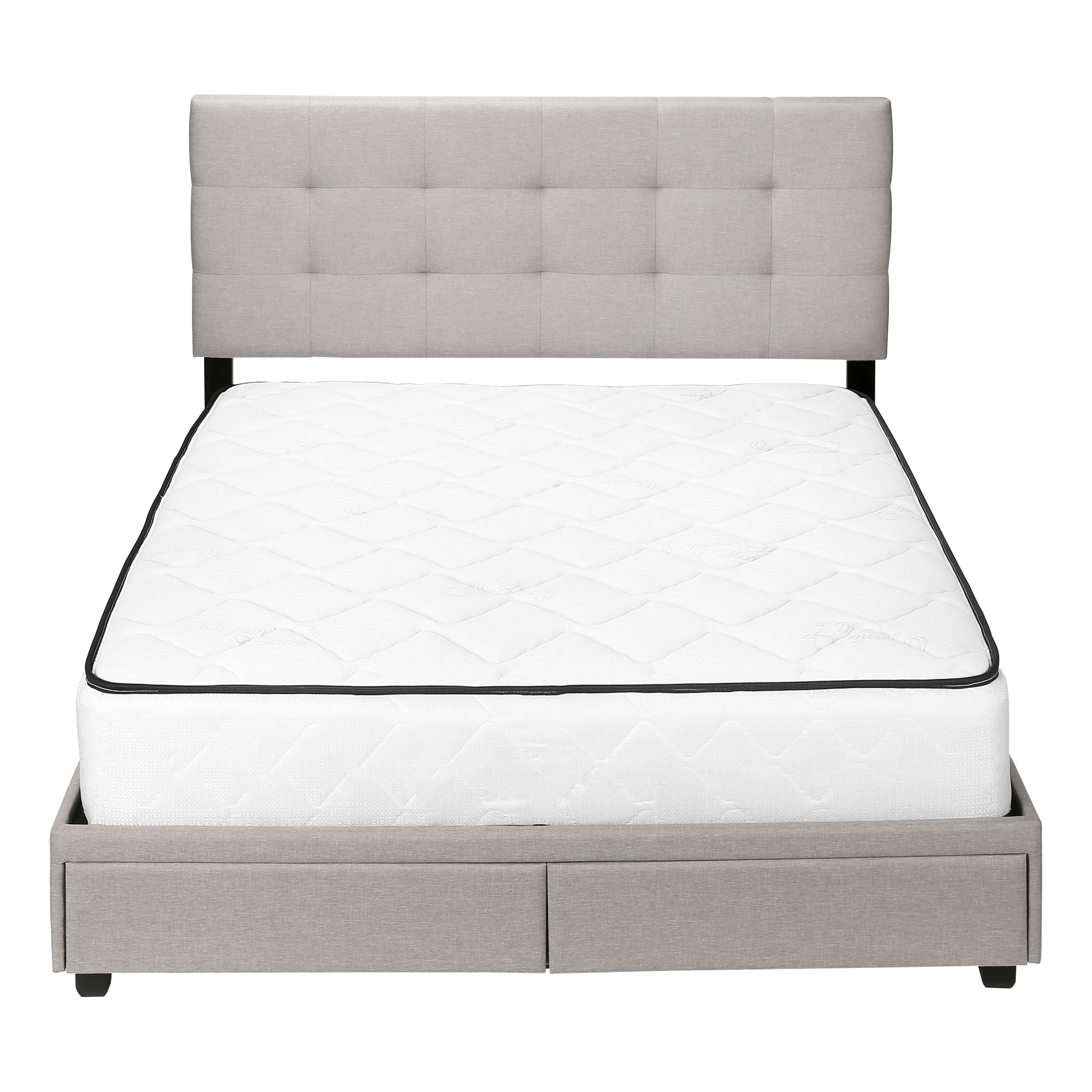 Queen Size Grey Linen Platform Bed with Storage Drawers-Bed-DECOROLALA
