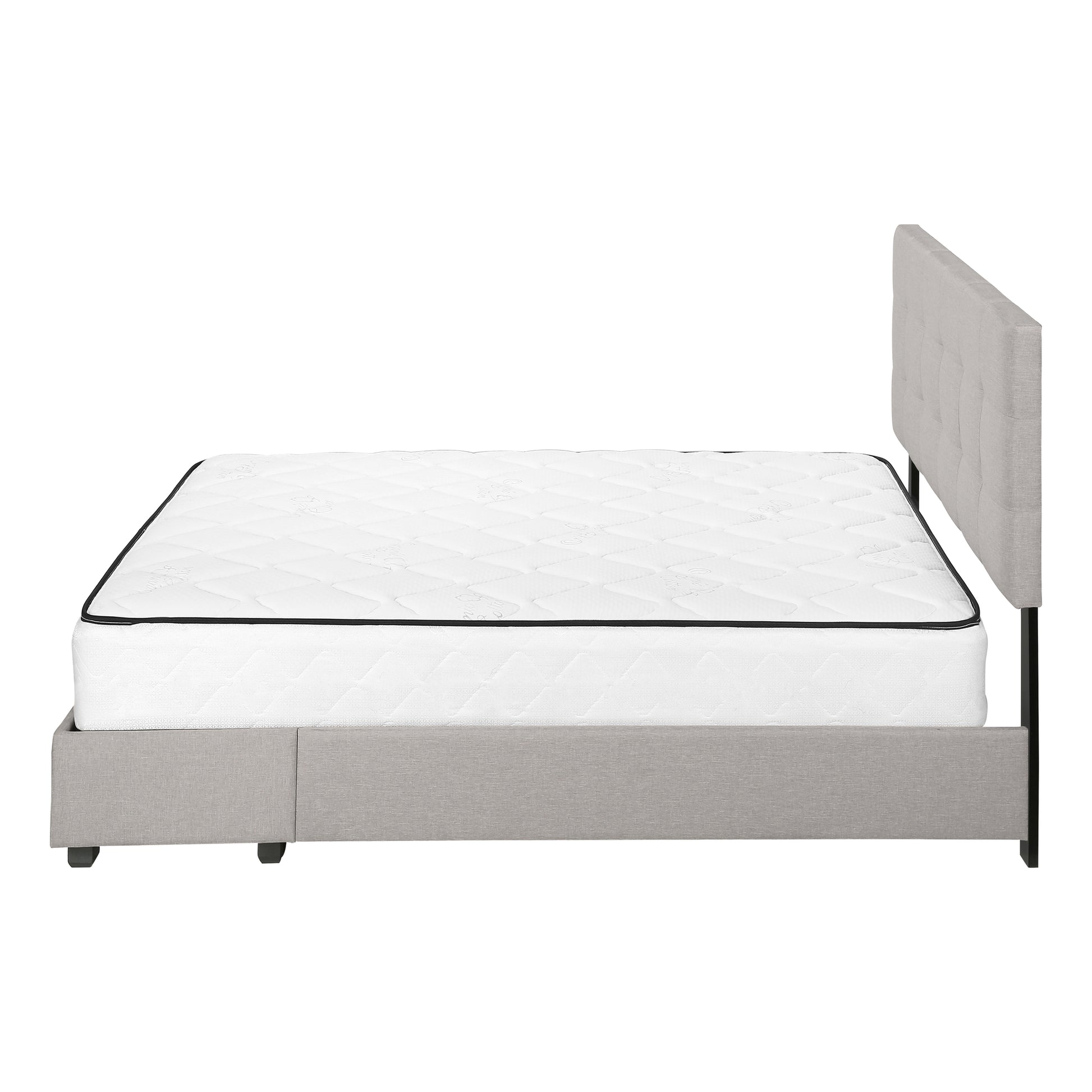 Queen Size Grey Linen Platform Bed with Storage Drawers-Bed-DECOROLALA