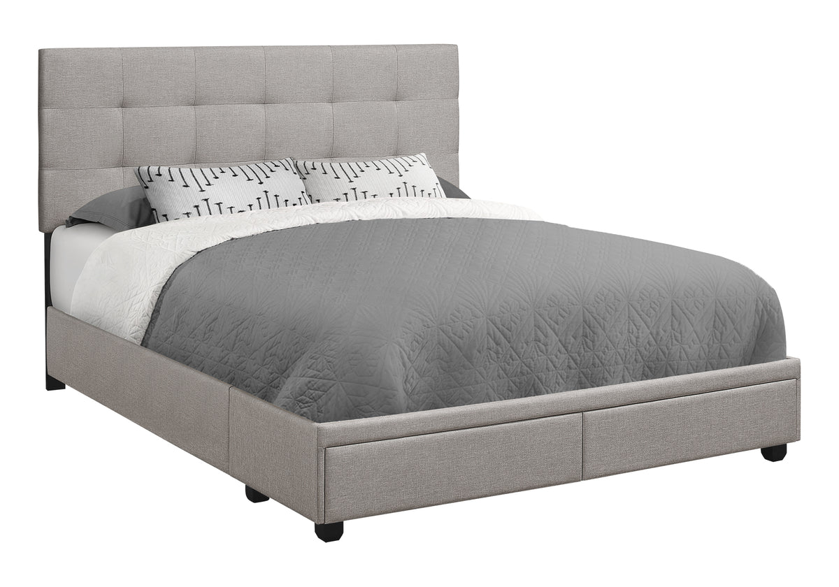 Queen Size Grey Linen Platform Bed with Storage Drawers-Beds & Bed Frames-DECOROLALA