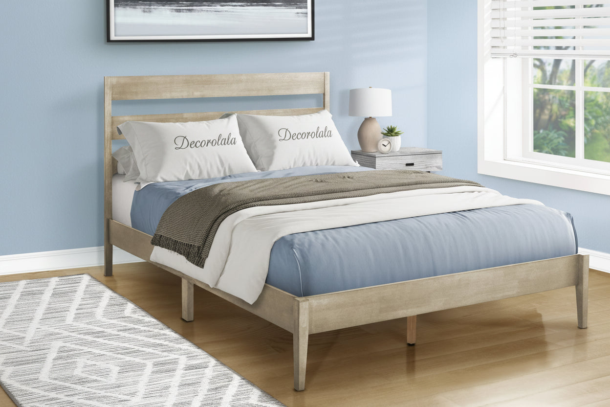 Queen Size Grey Platform Bed Frame-Bed-DECOROLALA