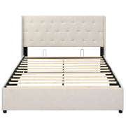 Queen Size Lift-up Storage Bed Modern Linen Upholstered Platform Bed-Beige-Simple Bed Frame-DECOROLALA