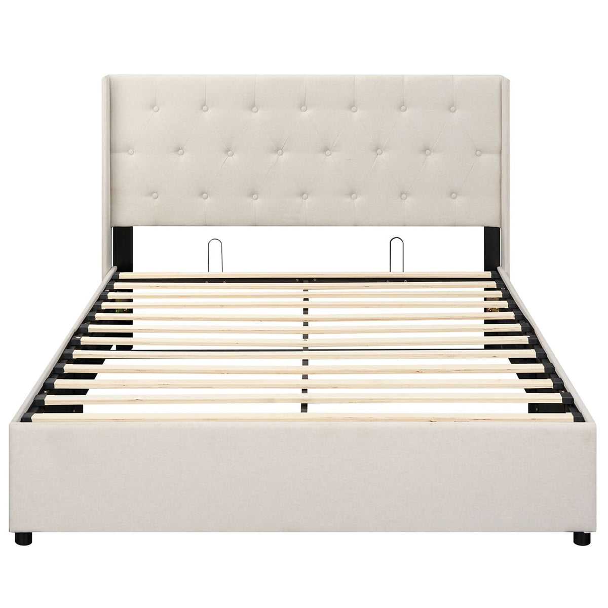 Queen Size Lift-up Storage Bed Modern Linen Upholstered Platform Bed-Beige-Simple Bed Frame-DECOROLALA