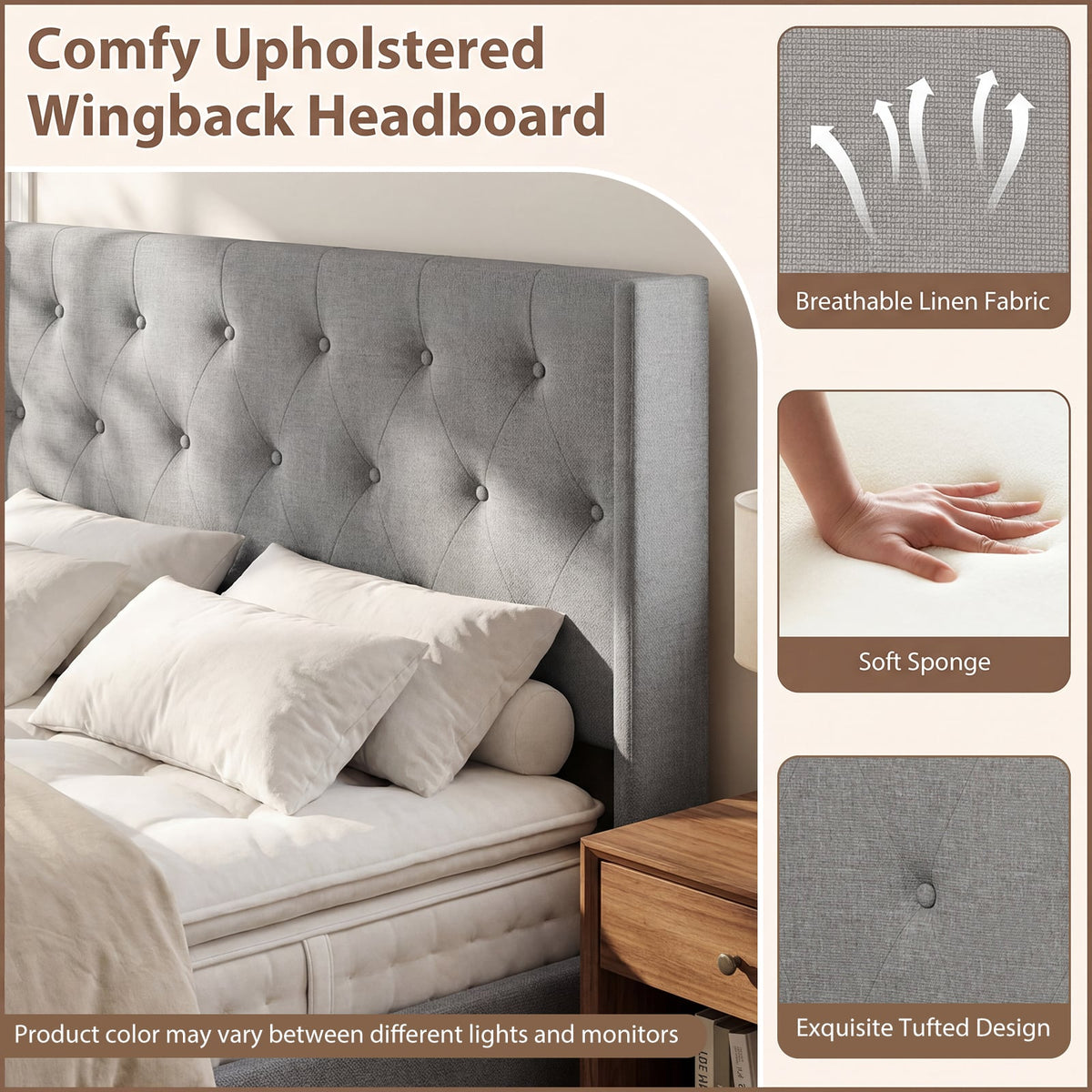 Queen Size Lift-up Storage Bed Modern Linen Upholstered Platform Bed-Gray-Simple Bed Frame-DECOROLALA
