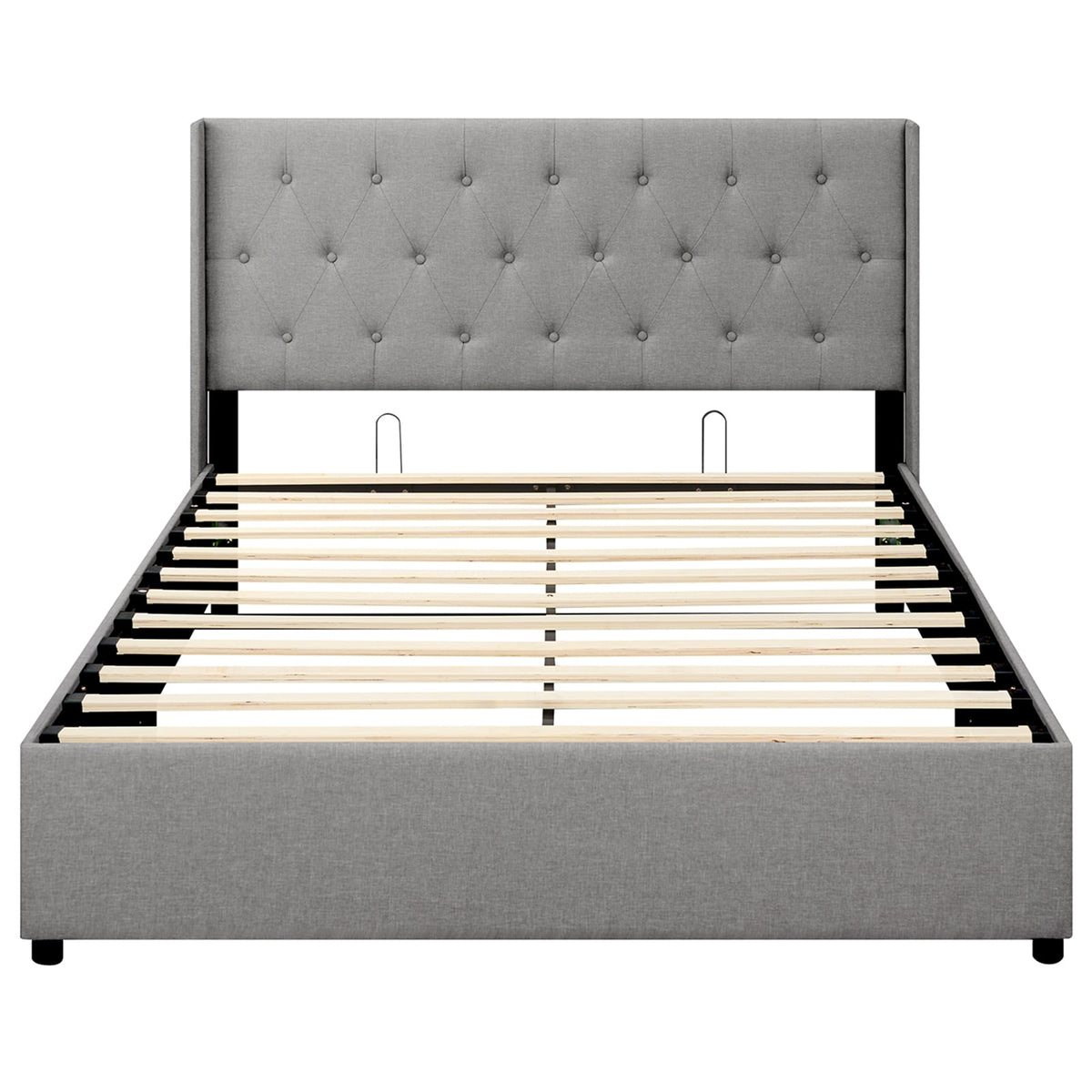 Queen Size Lift-up Storage Bed Modern Linen Upholstered Platform Bed-Gray-Simple Bed Frame-DECOROLALA