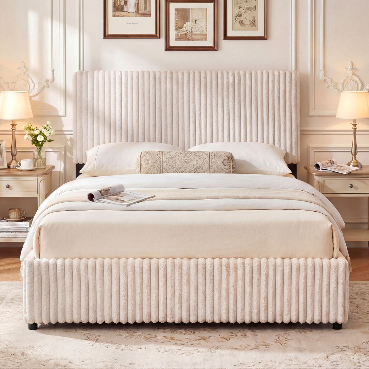 Queen Size Lift-up Storage Bed with Wooden Slat Support-Beige-Simple Bed Frame-DECOROLALA