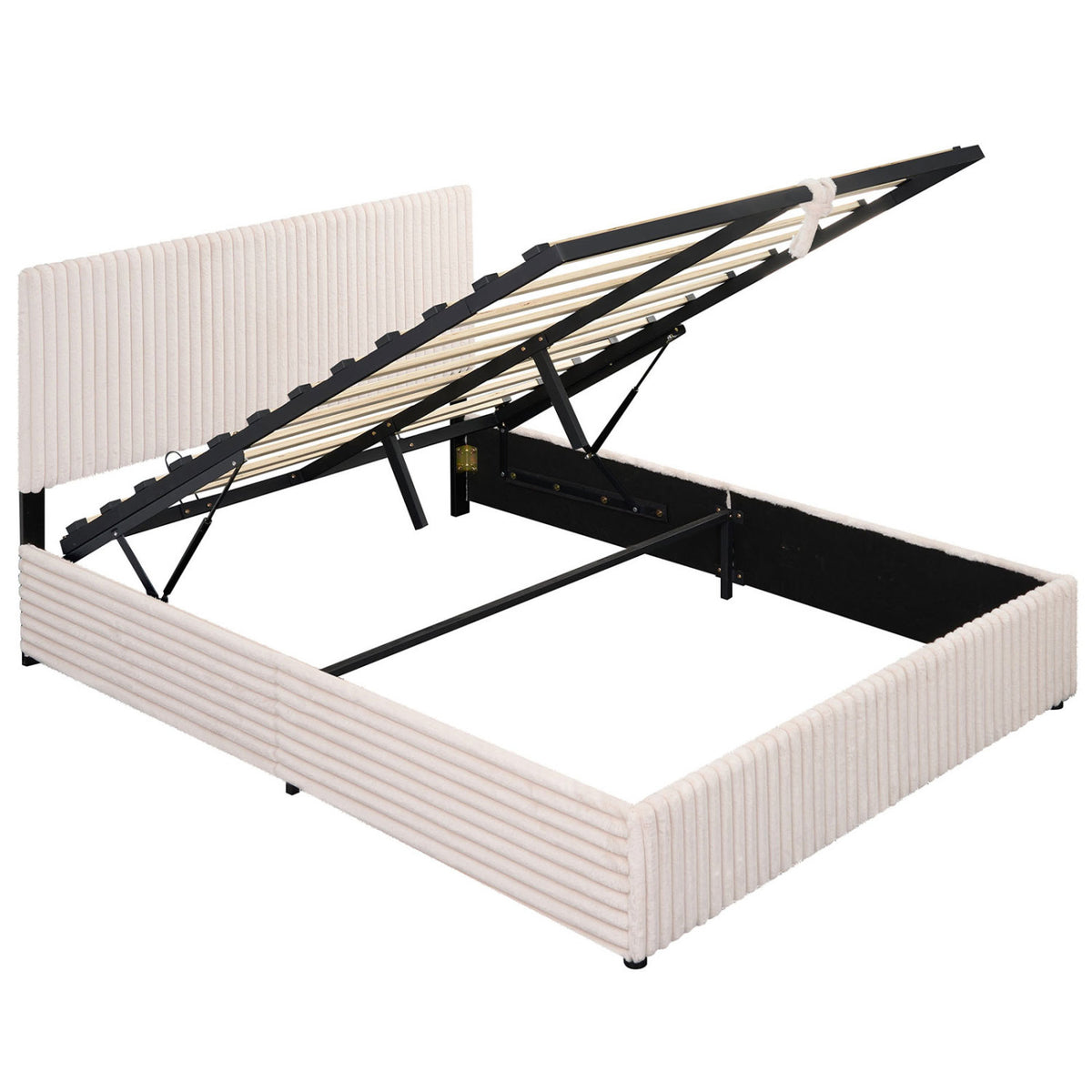 Queen Size Lift-up Storage Bed with Wooden Slat Support-Beige-Simple Bed Frame-DECOROLALA