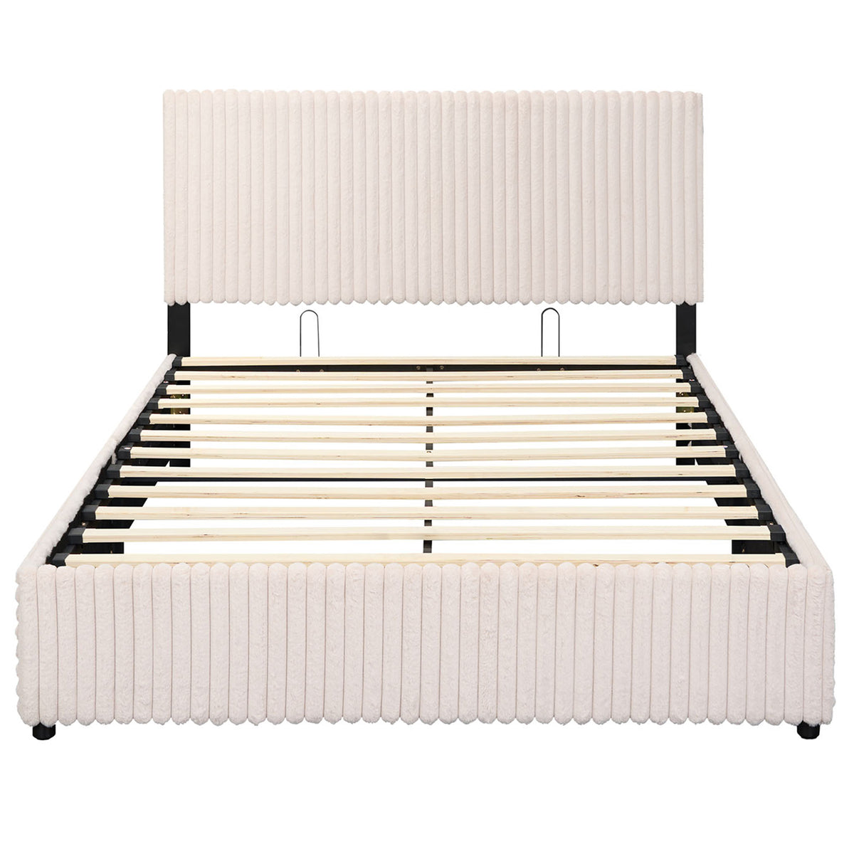 Queen Size Lift-up Storage Bed with Wooden Slat Support-Beige-Simple Bed Frame-DECOROLALA