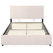Queen Size Lift-up Storage Bed with Wooden Slat Support-Beige-Simple Bed Frame-DECOROLALA
