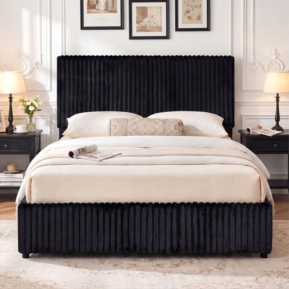 Queen Size Lift-up Storage Bed with Wooden Slat Support-Black-Simple Bed Frame-DECOROLALA