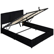 Queen Size Lift-up Storage Bed with Wooden Slat Support-Black-Simple Bed Frame-DECOROLALA